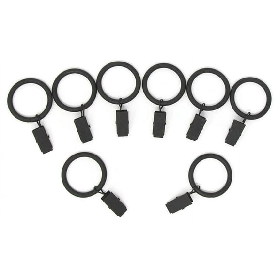 Urbanest Curtain Rings With Clips, 1 3/8", Black, Set of 8