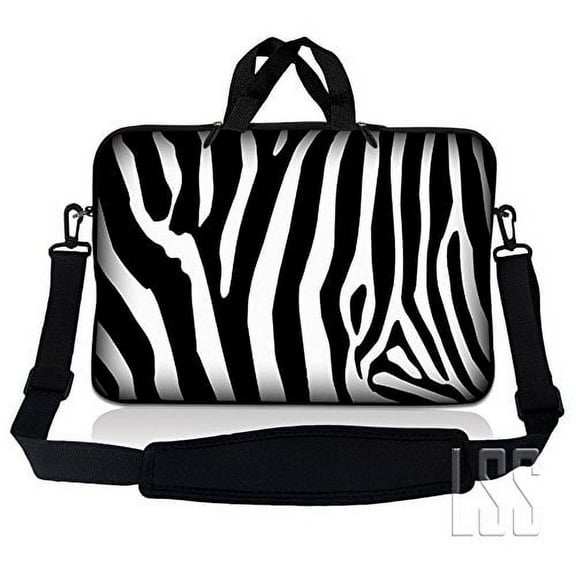 LSS 10.2 inch Laptop Sleeve Bag Compatible with Asus, Dell, HP, Sony, MacBook, Carrying Case w/ Handle & Adjustable Strap - Zebra Print