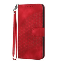Allytech Flip Cover 3D Geometric Lattice Stand Hand Wrist Folio Credit Card Slots Wallet Case Soft Shell Cell Phone Case for Samsung Galaxy A14 5G, Red