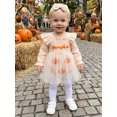 thumbnail image 4 of RUINIXCW Newborn Baby Girl Halloween Outfit Smocked Tulle Romper Dress Infant Baby Girls Summer Fall Clothes Pumpkin Ghost Long Sleeve Bubble Romper Dress Headband Set, 4 of 6