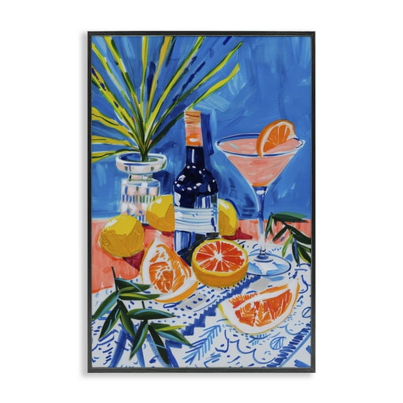 Stupell Industries Wine Bottle & Citrus Food & Beverage Painting Black Framed Art Print Wall Art, 12 x 18