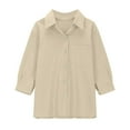 thumbnail image 6 of Girls Linen Butto𝐧 Down Shirts Long Roll Up Cuffed Sleeve Collared Blouses Casual Cotton Gauz𝐞 Tops with Pockets Dress Shirts, 6 of 6