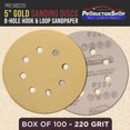 thumbnail image 2 of ProductionShop Premium 220 Grit 5" Gold Sanding Discs, 8-Hole Pattern, Box of 100 - Dustless Hook & Loop Backing Sandpaper for DA & Random Orbital Sanders, Sand Auto Paint, Wood Woodworking Furniture, 2 of 6