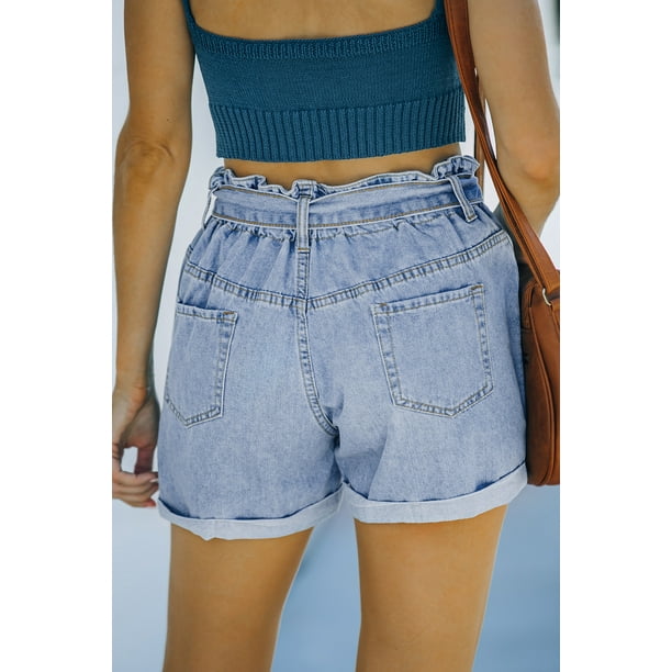 Paperbag waist denim shorts sale