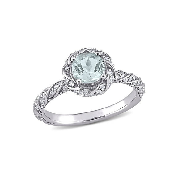 3/4 Carat (Ctw) Ultra-Light Aquamarine Ring in 14K White Gold with Diamonds for Women