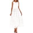 thumbnail image 3 of Women'S Summer Dresses Sleeveless Crewneck A-Line Boho Lace Eyelet Tank Maxi Dress with Pockets White M, 3 of 10