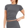 thumbnail image 2 of Women'S Basic Summer Short Sleeve Crewneck T-Shirts Y2K Cute Going Out Tops Baby Tee Dark Gray XS, 2 of 9