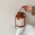 thumbnail image 5 of Yucurem Women Vintage Leather Cylinder Shoulder Bag Mini Drawstring Handbag (Brown), 5 of 10