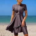 thumbnail image 1 of Roncen Robe de Bain pour Femmes, Haut de Tankini Modeste à Manches Longues avec Fermeture Éclair et Ensemble de Shorts de Bain Longueur Genou, 1 of 7