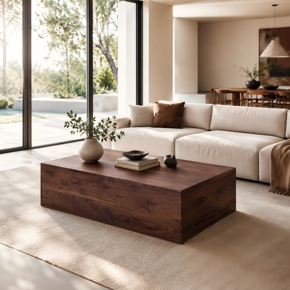 Coffee Table 39 Inch Rectangle Walnut Wood Grain MDF Low Profile No Assembly for Living Room