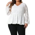 thumbnail image 1 of GRACE & GRANDEUR Tallas Grandes Camisas de Encaje para Mujeres Casual Elegante Cuello en V Manga Larga Blusas Peplum Blancas 2X, 1 of 6