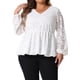 thumbnail image 1 of GRACE & GRANDEUR Tops de Encaje de Talla Grande para Mujeres, Blusas Peplum Elegantes de Manga Larga con Escote en V Floral 3X Blanco, 1 of 6