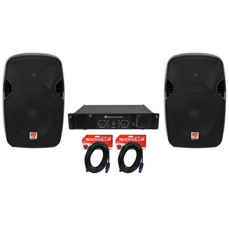 (2) Rockville SPGN124 12" 1200 Watt DJ PA Speakers Power Amplifier Cables