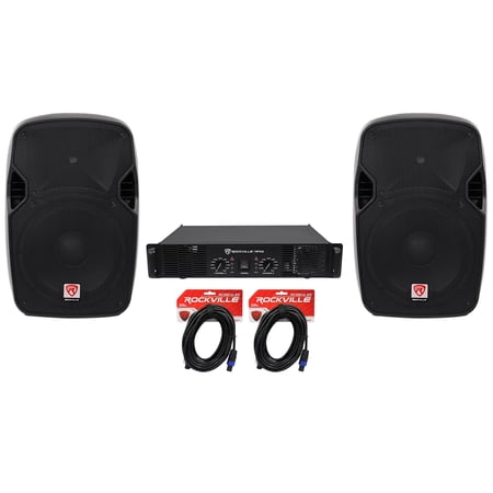 (2) Rockville SPGN124 12 1200 Watt DJ PA Speakers+Power Amplifier+Cables