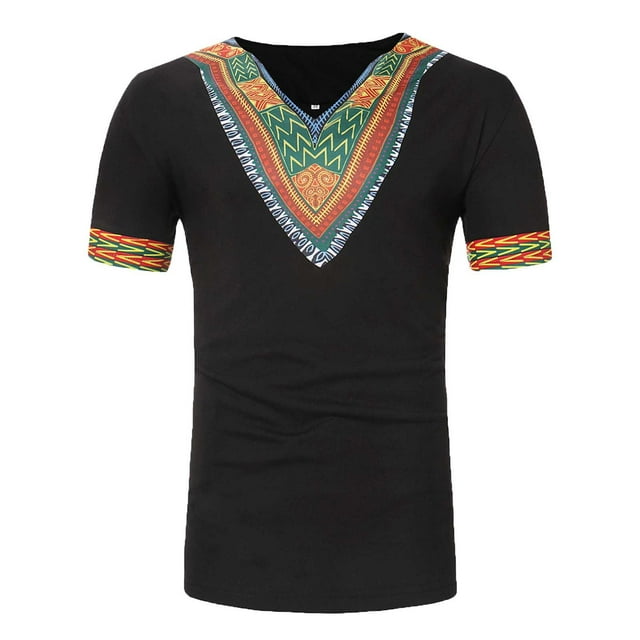 Waiimak Men Short Sleeve Printing V-Neck Pullover T Shirt Blouse