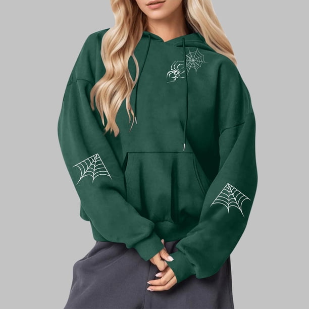 Heisall Womens Hoodies Halloween Print Hooded Longline Sweatshirts Long Sleeve Pocket 2025 New Arrival Autumn Winter
