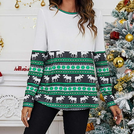 

jsaierl Sweatshirt for Women Cartoon Printed Christmas Sweatshirt Crewneck Long Sleeve Plus Size Tops for Women Tunic Sweatshirts for Date Night