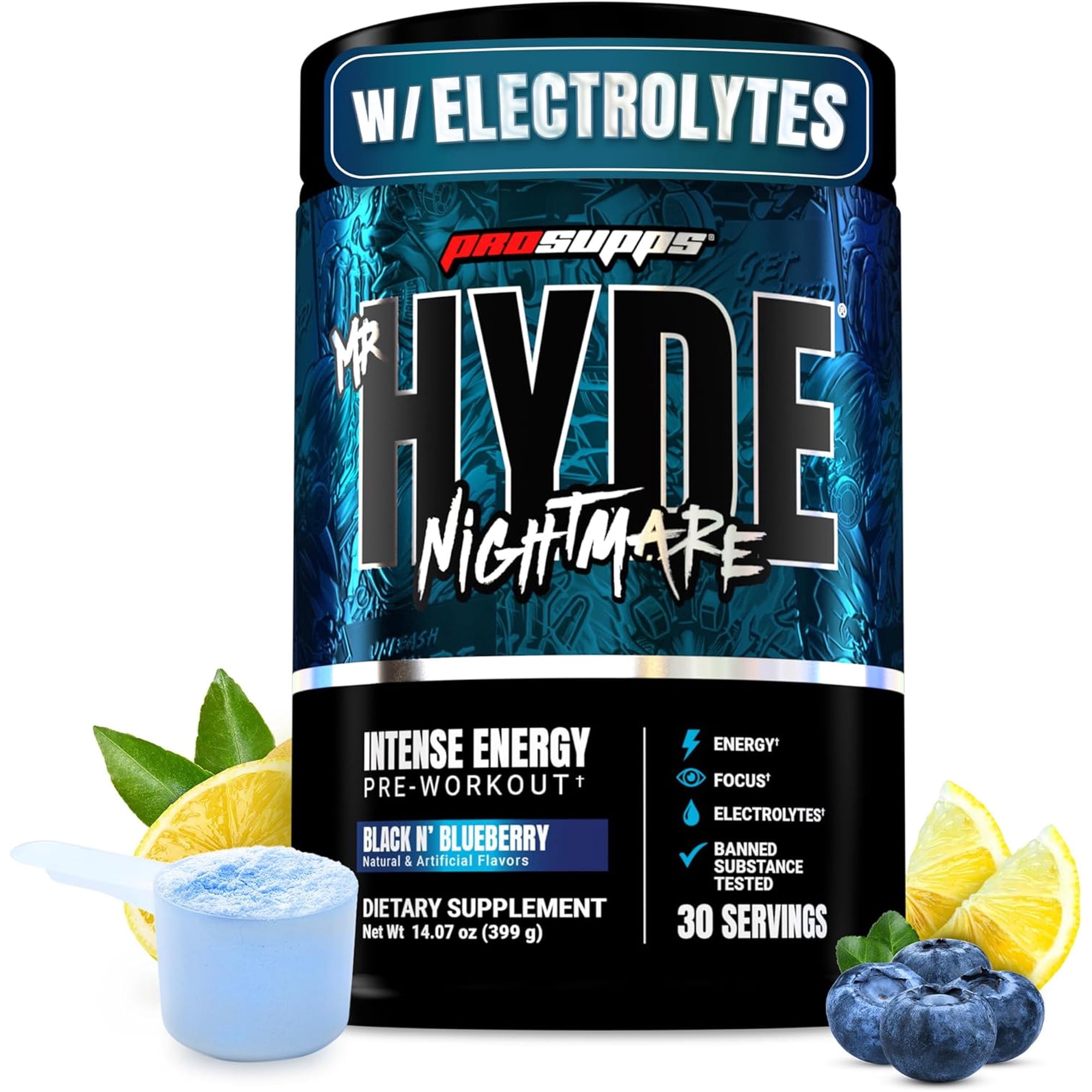 PROSUPPS Hyde Nightmare Pre-Workout Powder Energy Drink (30 Servings, Black N Blueberry)