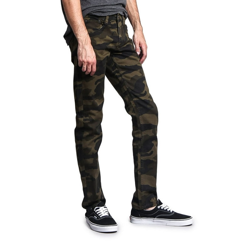 Victorious Mens Camouflage Skinny Fit Jeans AR169 - OLIVE Victorious Mens Camouflage Skinny Fit Jeans AR169 - OLIVE