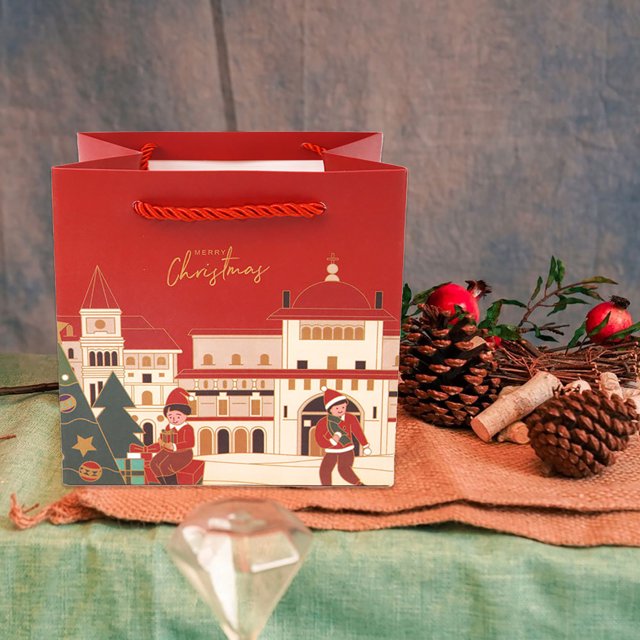 Bolsas de Regalo de Navidad Bolsa de Regalo de Navidad 10Pc, Bolsa de Decoración de Nochebuena, Bolsa de Regalo de Papel de Navidad Roja Y Verde Bolsas de Papel con Manijas
