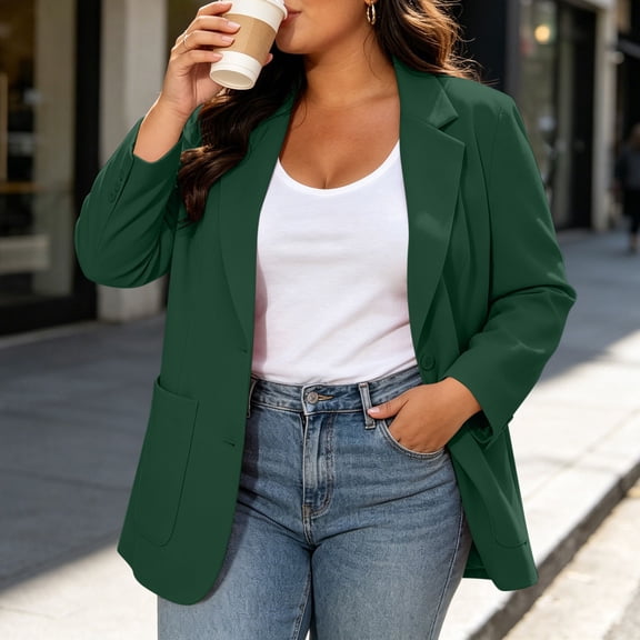 IUYRTFE Women's Plus Size Open Front Blazer with Padded Shoulders and Lining Long Sleeve Lapel Collar Casual Jacket