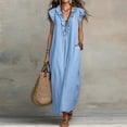 thumbnail image 2 of BOMYJESK Dresses for Women V Neck Ruffle Sleeve 2026 Linen Dress Casual Summer Maxi Dresses Beach Vacation Outfits with Pockets Light Blue XL, 2 of 5