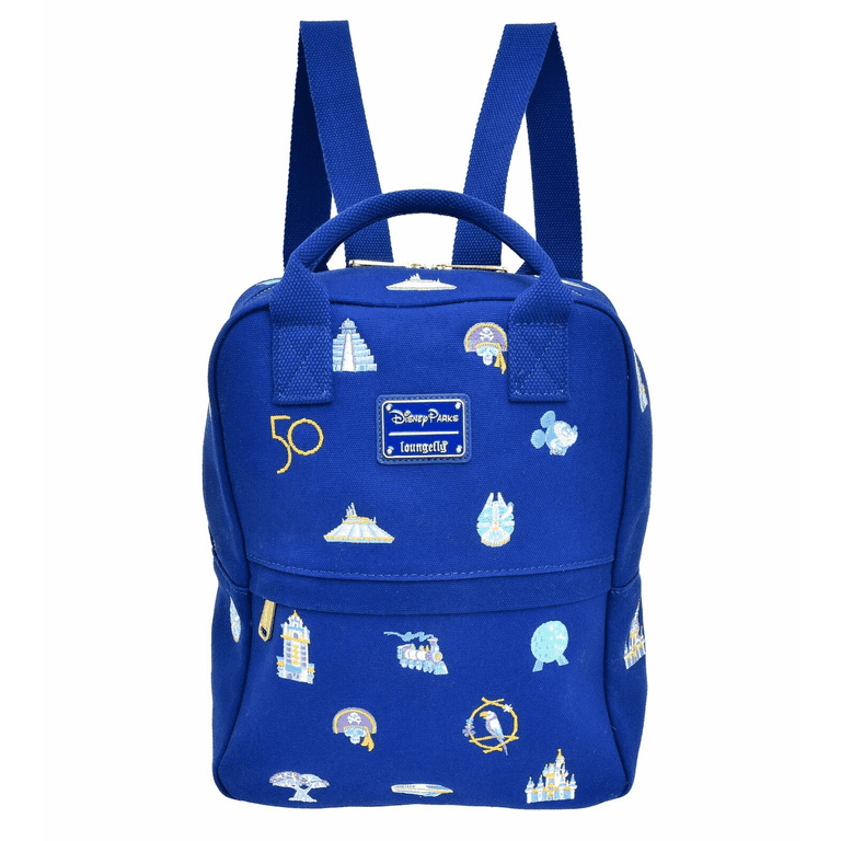 【Loungefly】WDW50周年 ディズニー バッグ  値下げ Disney Parks WDW 50th Characters Loungefly Blue Bookbag