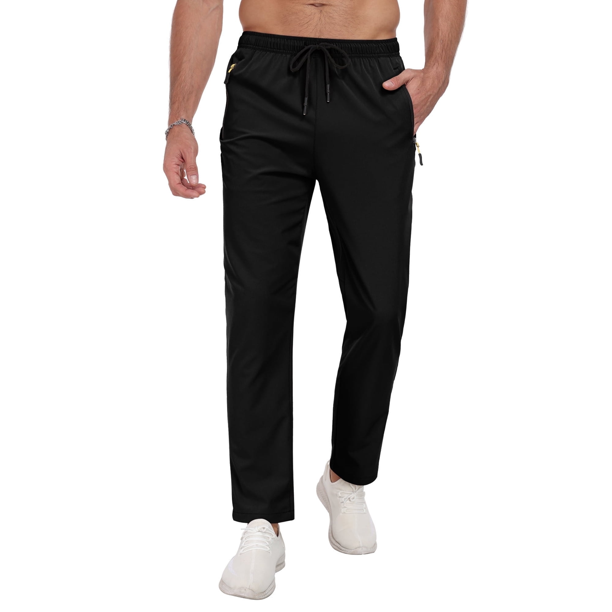 Lavenicole Mens Sweatpants Water Resistant Lightweight Athletic Pants for Hiking Outdoor Running with Zipper Pockets Black L