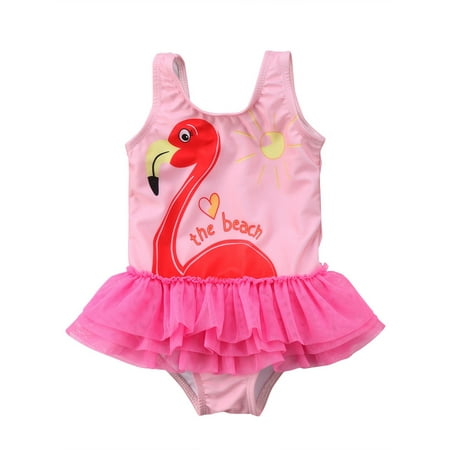 

IZhansean Toddler Baby Girl Swimsuit Summer Layered Ruffled Goose Print Sleeveless Jumpsuit Swimwear Beachwear Bathing Suit Pink 1-2 Years