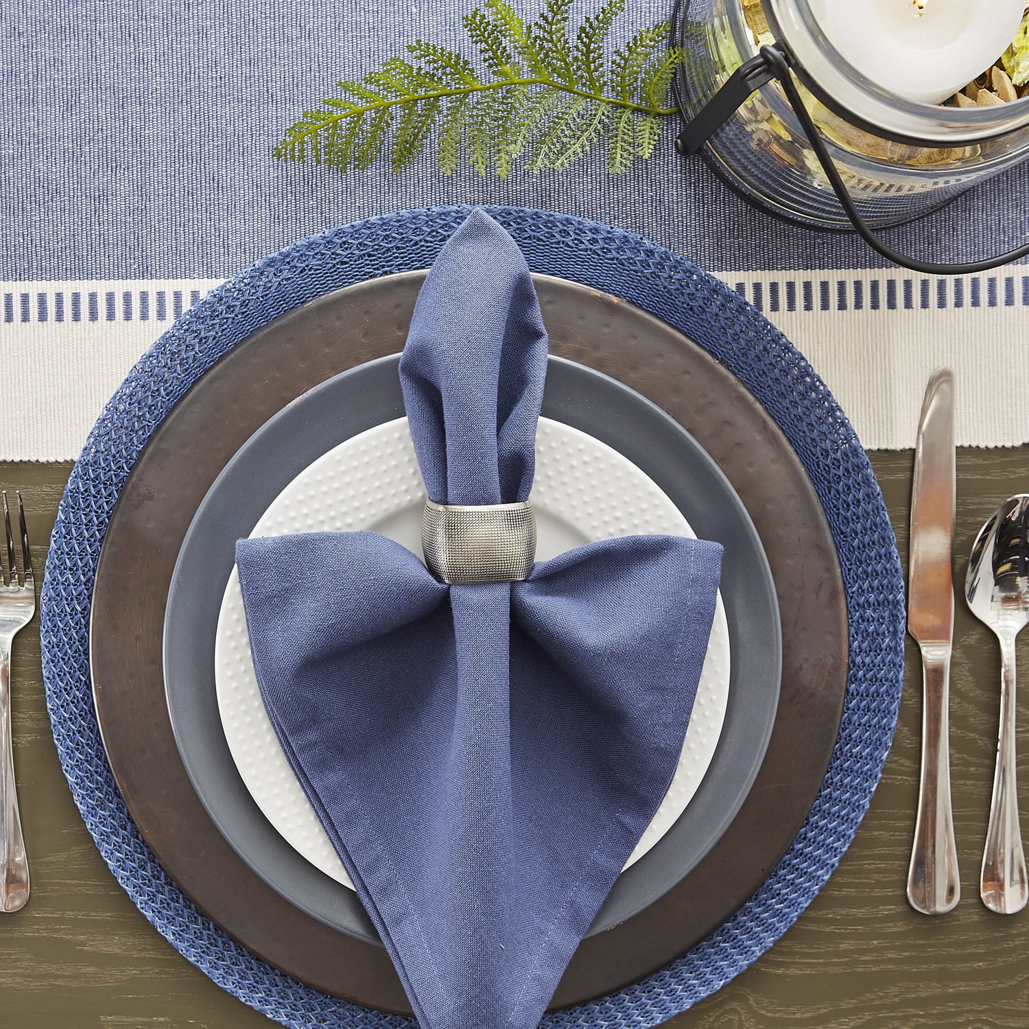 French Blue Floral Woven Round Placemat Set/6