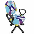 thumbnail image 1 of Geometric Office Chair Slipcover, Colorful Various Elements Circles Stripes and Zigzags Retro Feels, Protective Stretch Decorative Fabric Cover, Standard Size, Indigo Pink Yellow, by Ambesonne, 1 of 5