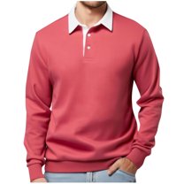 Golf Shirts for Men Long Sleeve Button Collared Sweatshirts Mens Business Casual Color-Block Pullover Slim-Fit Lapel Office Work Sweatshirt Tops