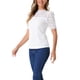 thumbnail image 4 of INSPIRAR CHIC Blusa de Encaje Floral de Cuello Mock con Mangas Cortas Abullonadas Elegante L Blanco, 4 of 6