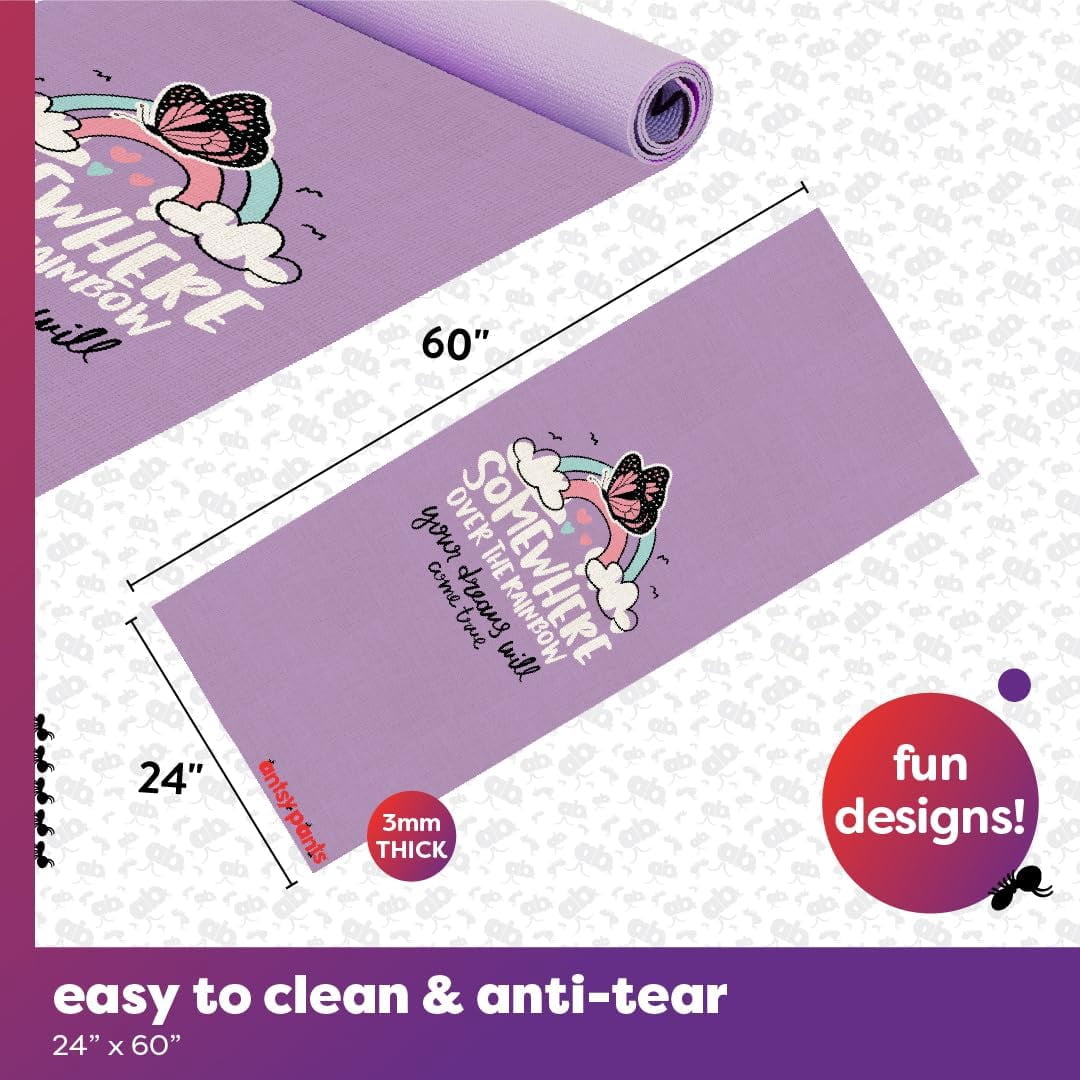 Antsy Pants Kids Yoga Mat - Yoga Mat for Kids, Yoga Mats for Home Workout, Travel Yoga Mat, Yoga Mat Non Slip, 60” x 24”, 3mm Free of Toxic Phthalates, Rainbow