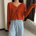 thumbnail image 3 of Knit Cardigan Women's Small Short V-neck Long Sleeve Thin Jacket Spring Autumn Knitted Cardigan Coats, 10 Colors, 3 of 8
