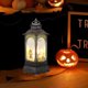 thumbnail image 4 of Mini Farol de Halloween | Farol portátil LED con vela | Lámpara decorativa de plástico negro alimentada por pilas | Acento central para fiestas | 13x5x5cm | 1-Pack, 4 of 6