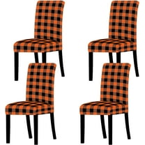 4Pcs Fall Chair Slipcovers Orange White Buffalo Check Dining Chair Covers Protector Removable Stretch Elastic Seat Covers for Thanksgiving Party Kitchen Home Hotel Restaurant Ceremony Decor