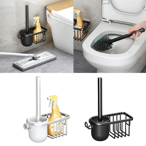 Cepillo de baño moderno, mango largo de aleación de aluminio, diseño compacto, cerdas de acero inoxidable, para la limpieza del baño, higiene del hogar, herramienta de desinfección eficiente.