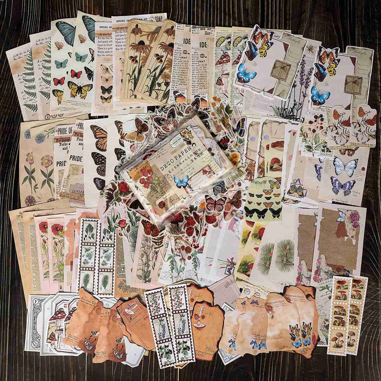 Retro Scrapbook Journaling Supplies Paper & Stickers 200 PcsPlant