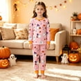 thumbnail image 2 of CONZONE Halloween Little Girls Pajamas Graphic Pjs Set Hallowmas Jammies Long Sleeve Tops Pants 2 Piece Sleepwear Loungewear for Kids, 2 of 5