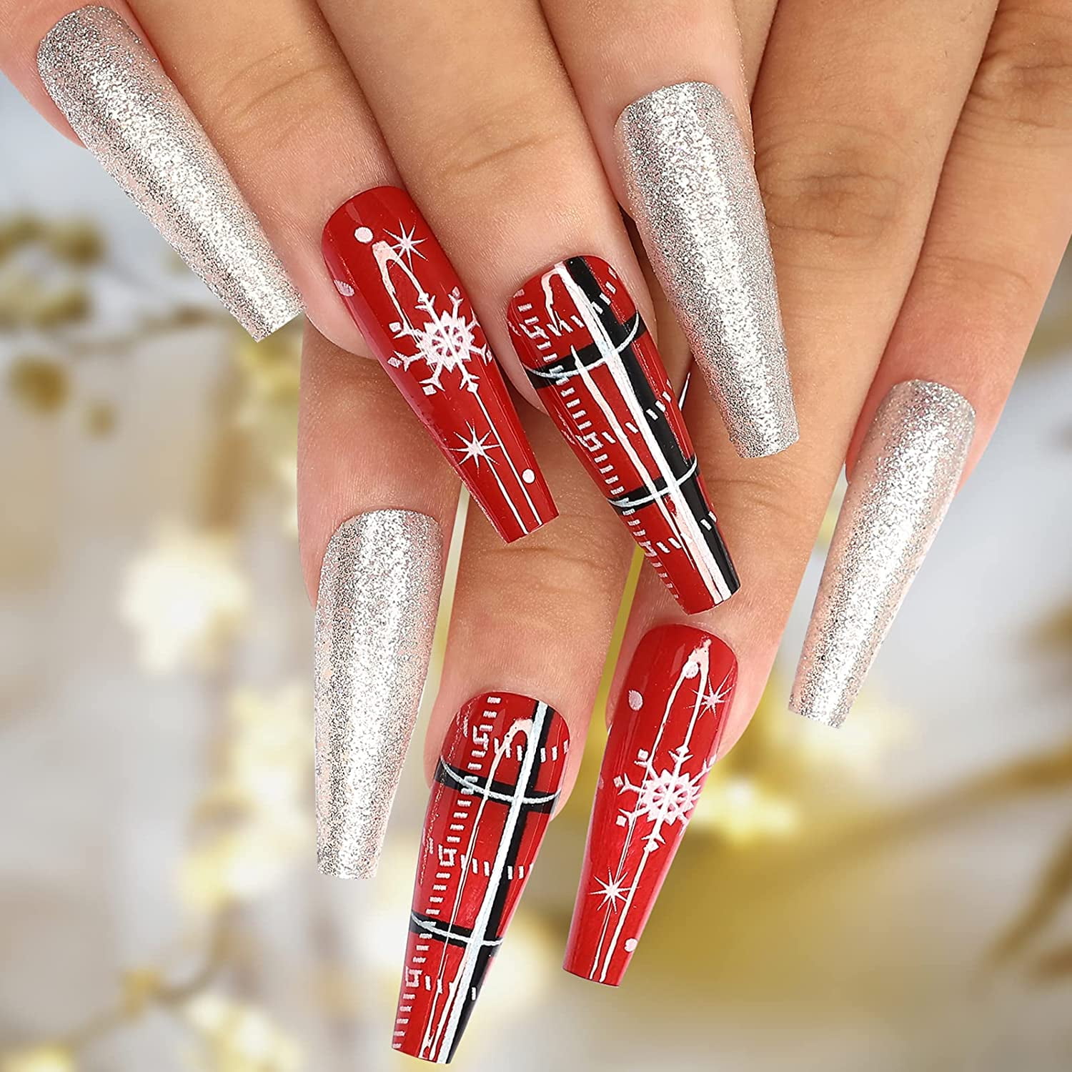 Red And Silver Acrylic Nail Designs