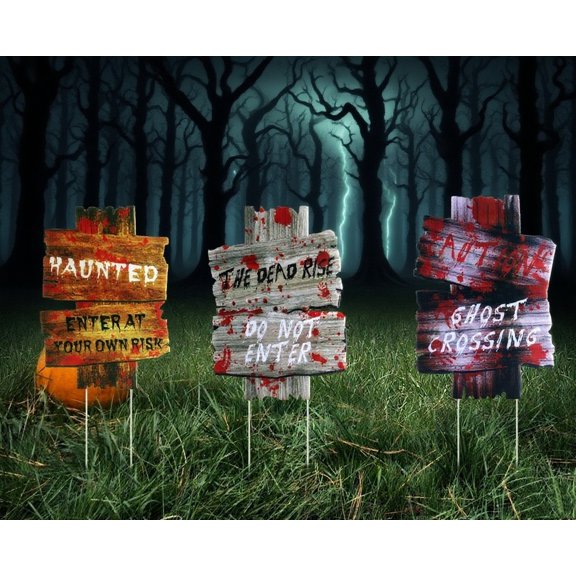 Every Moment Counts 3-Pack Halloween Warning Yard Stakes, Halloween Yard Decorations, Halloween Lawn Signs, Halloween Decorations Outdoor