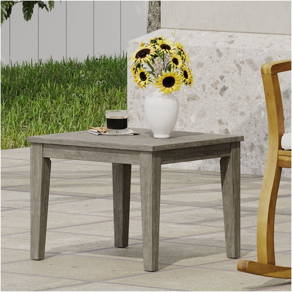 JERFIT Grey Acacia Wood Outdoor Side Table, 20x20 Inch Small Patio End Table for Furniture, Low Profile Square Accent Table for Porch, Poolside, Garden