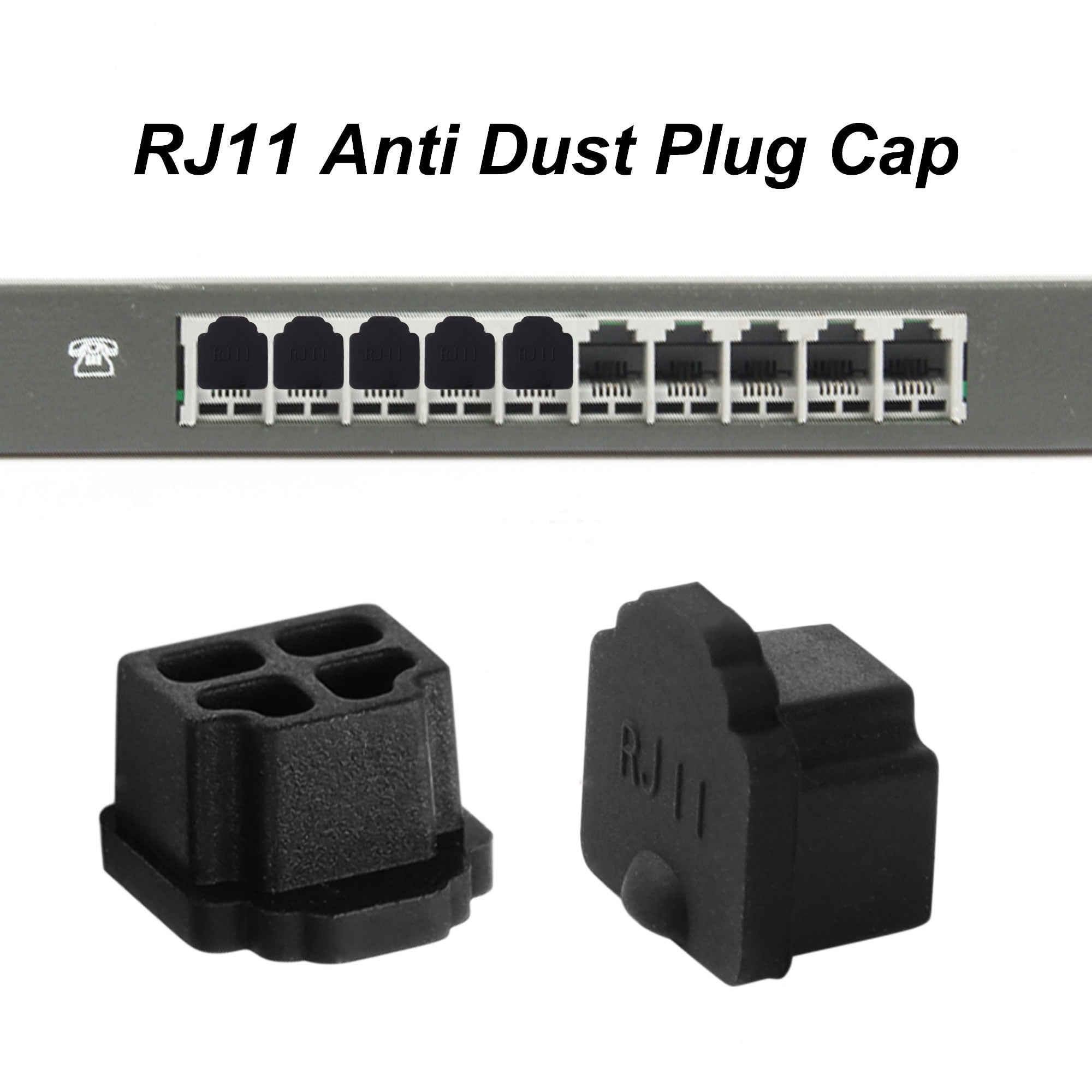 Black Rubber RJ11 Connector Port Anti Dust Cap Protector Cover 10 PCS