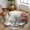 thumbnail image 3 of Christmas Elk, Round Area Rug 5 FT, Non Slip Bedroom Area Rug, Forest Winter Snowy Deer Tree Washable Soft Circular Carpet Non-Shedding Floor Mat for Kitchen Dining Room Foyer Balcony Dorm, 3 of 9