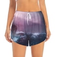 thumbnail image 2 of Balery lighthouse Waves Torrential Rain Pantalones cortos deportivos para mujer con forro y dos bolsillos, elásticos, para entrenamiento, gimnasio, yoga-Medium, 2 of 7