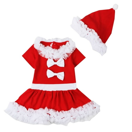 

baby girl clothes Short Sleeve Christmas Red Lace Dress With Hat 2Pcs Outfits Clothes Set Xmas