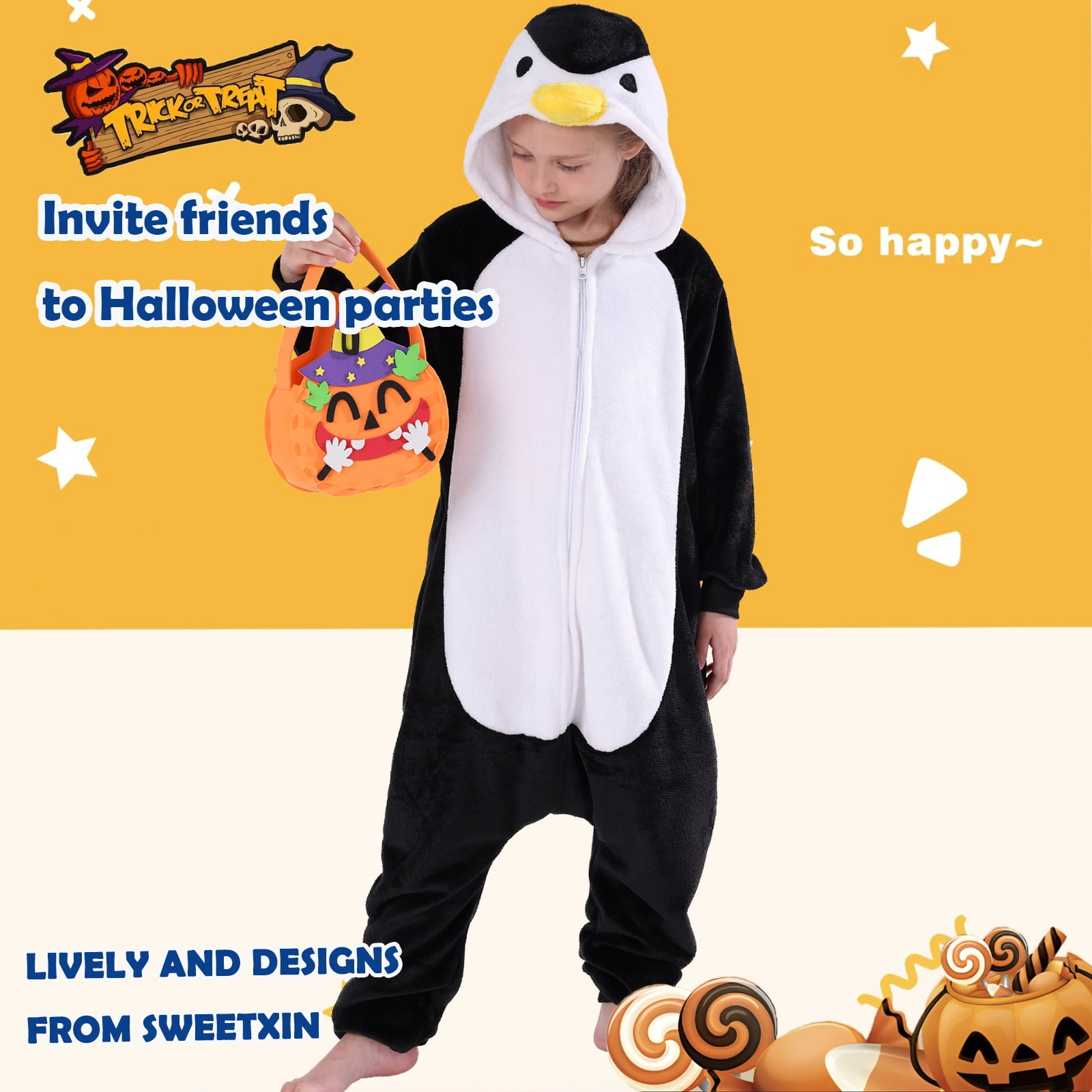 SWEETXIN Kids Penguin Onesie Pajamas Halloween Plush Costume Sleepwear Christmas Gift for Girls Boys Jumpsuit 6Years