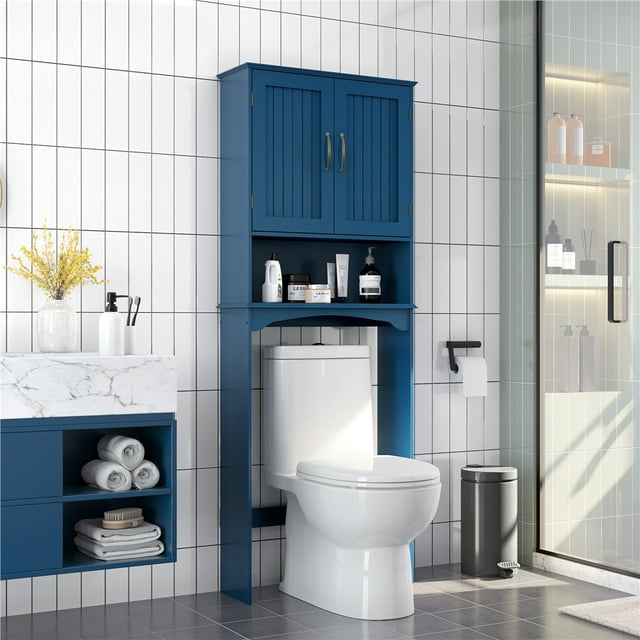 Yaheetech Over Toilet Bathroom Organizer with Adjustable Shelf, Navy Blue
