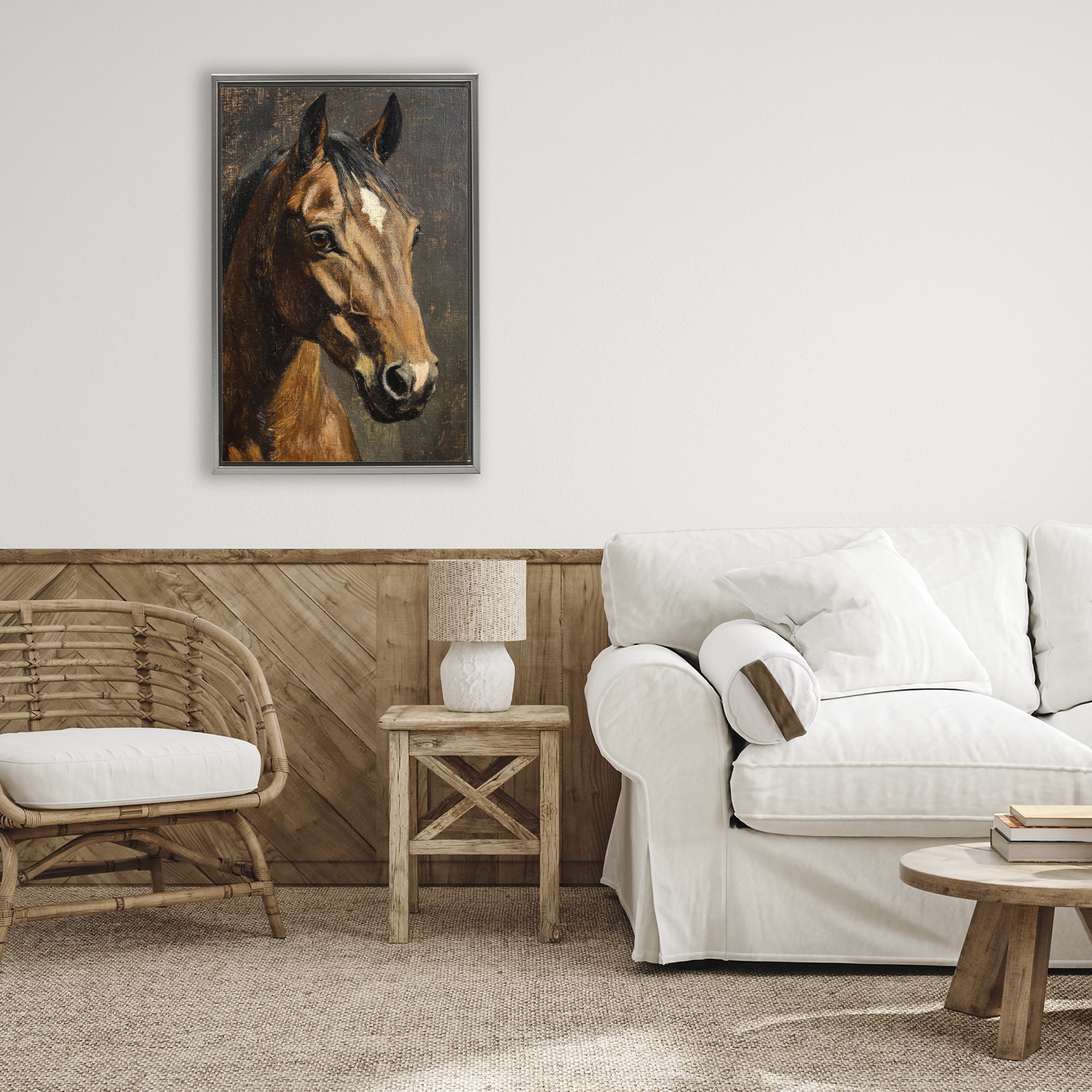 Stupell Industries Horse Portrait Study Gray Framed Floater Canvas Wall Art, design by Petal Prints Design